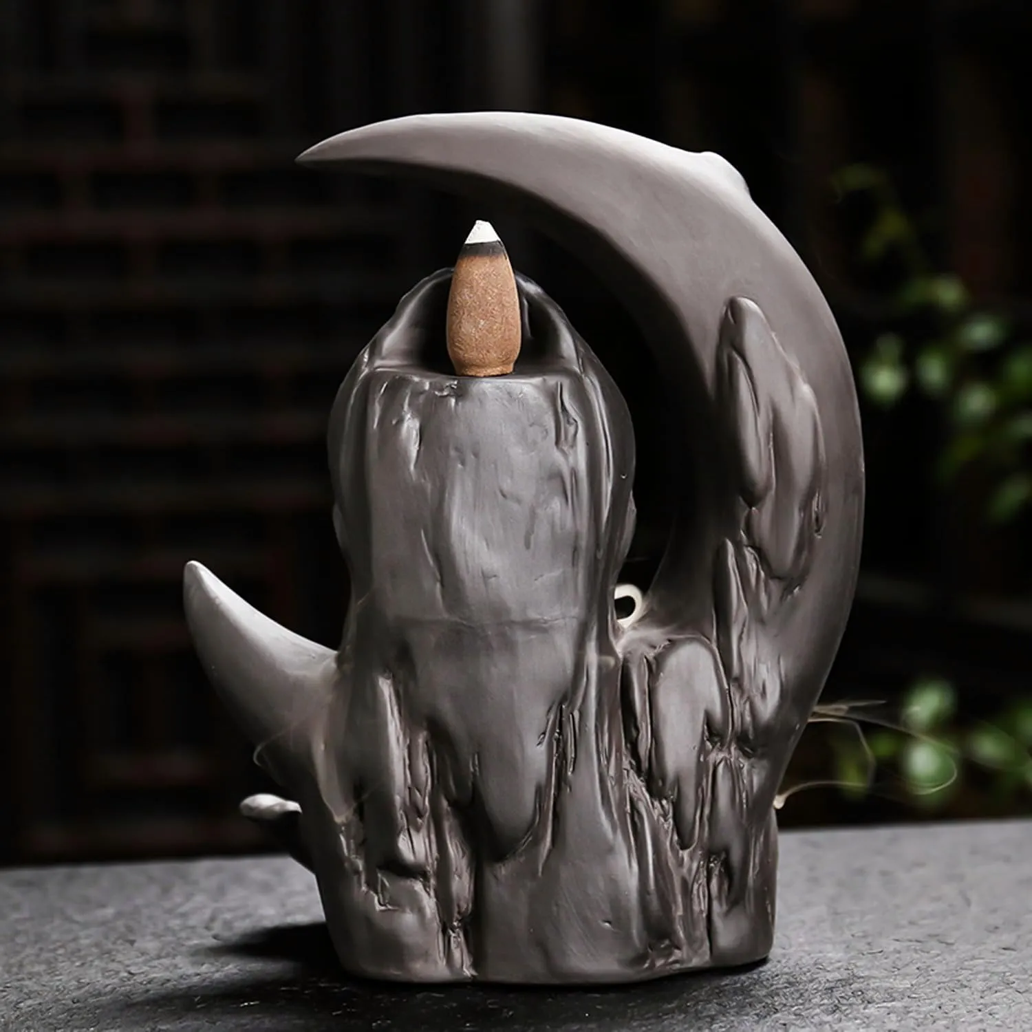 Buddha Incense Burner Backflow - Zen Ceramic Cone Incense Waterfall Burner, Moon Smoke Fountain Incense Holder with Cones & Tweezer & Fire Mat for Aromatherapy/Yoga/Home/Room/Office Deco