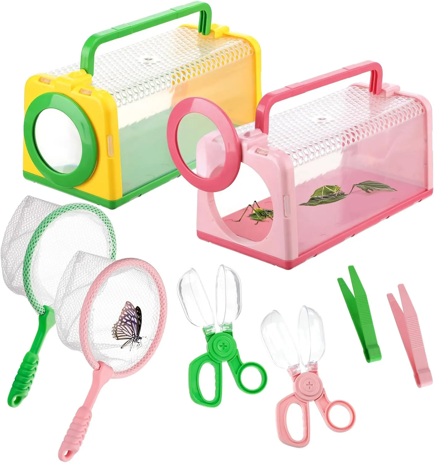 Bug Catcher for Kids - Sturdy Toddler Bug Catching Kit Gifts with Bug Cage Box Insect Catcher Butterfly Net Tweezer, Bug Habitat Explorer Kit Outdoor Toys for Kids Age 3 4 5 6 7 8, 2Sets