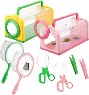 Bug Catcher for Kids - Sturdy Toddler Bug Catching Kit Gifts with Bug Cage Box Insect Catcher Butterfly Net Tweezer, Bug Habitat Explorer Kit Outdoor Toys for Kids Age 3 4 5 6 7 8, 2Sets