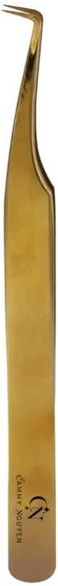 Cammy Nguyen Diamond Tip Tweezers - Lash Tweezer with Diamond Grip Coating, Loose Grip for Easy Lash Movement (Hooked Tweezer)