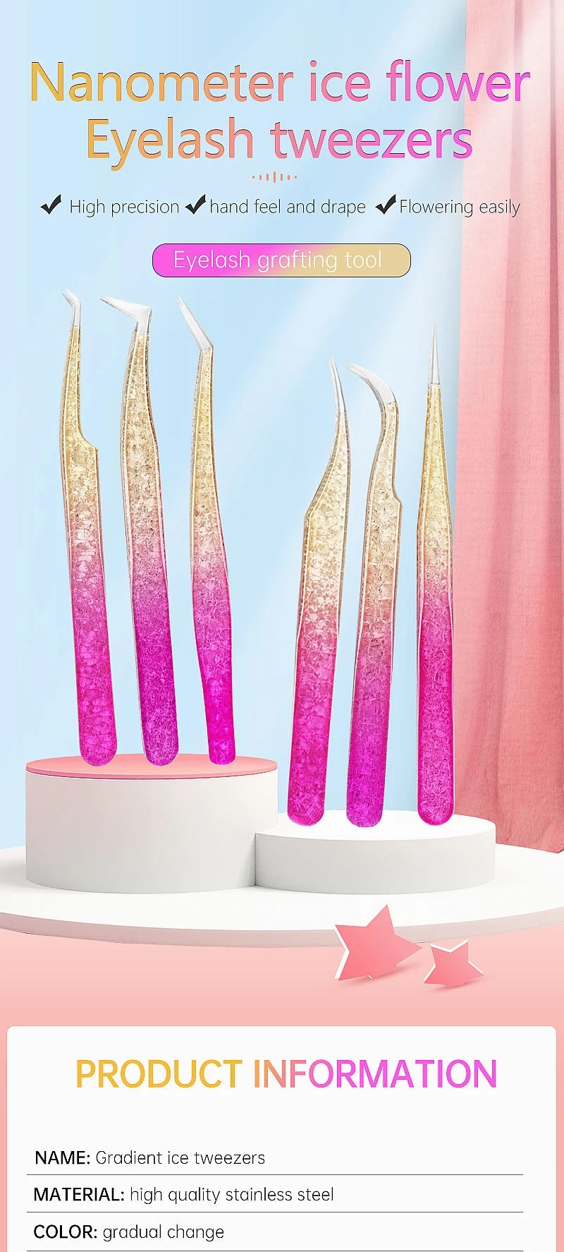 Clark & Co. 3D Ice Flower Eyelash Tweezers – High-Precision Stainless Steel Lash Extension & Eyebrow Tool