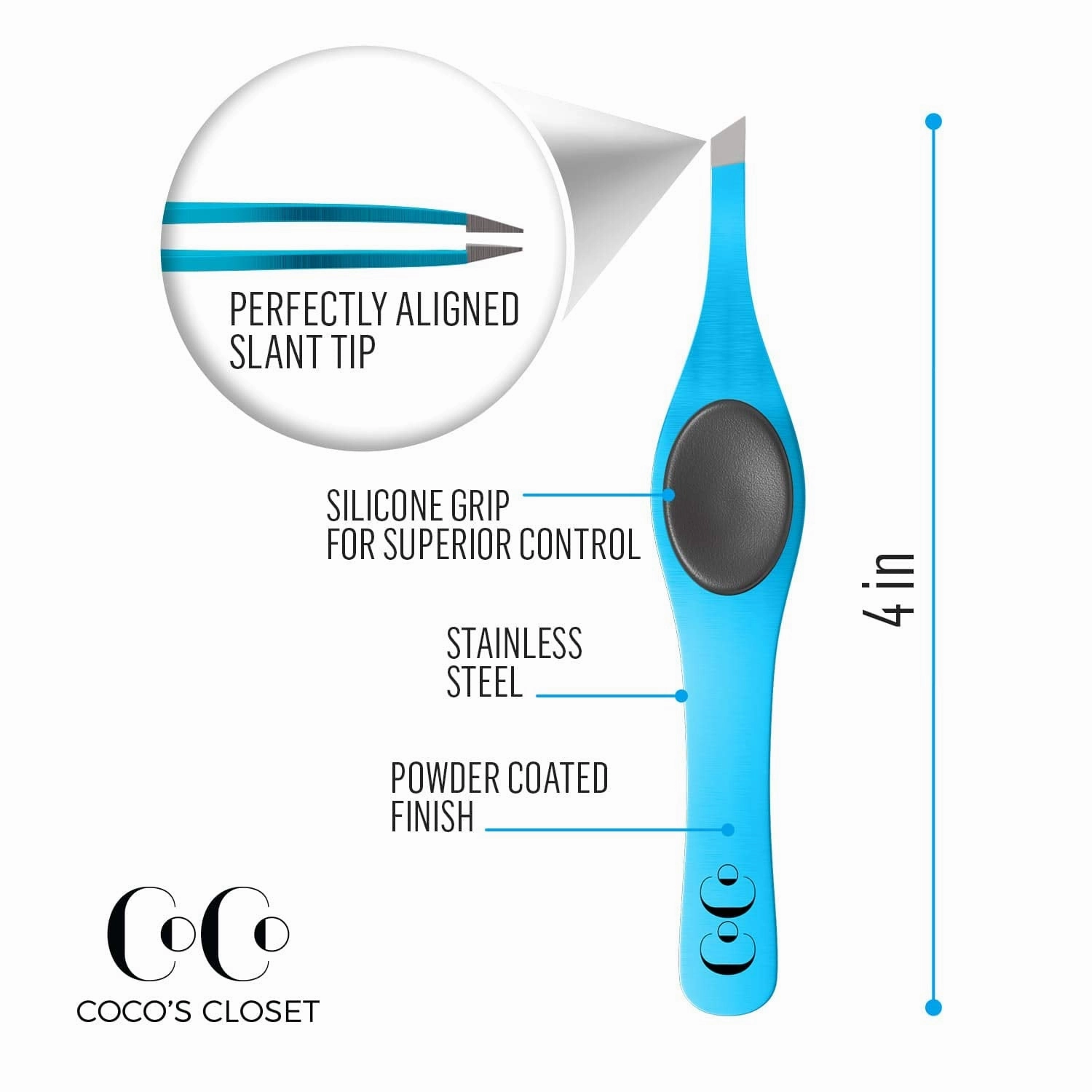 Cocos Eyebrow Tweezers for Women & Men - Tweezers Precision Engineered from Medical Grade Stainless Steel - Fine & Ingrown Hair Tweezers, Non Slip, Sharp & Slanted for A Perfect Grip, 1 Pack