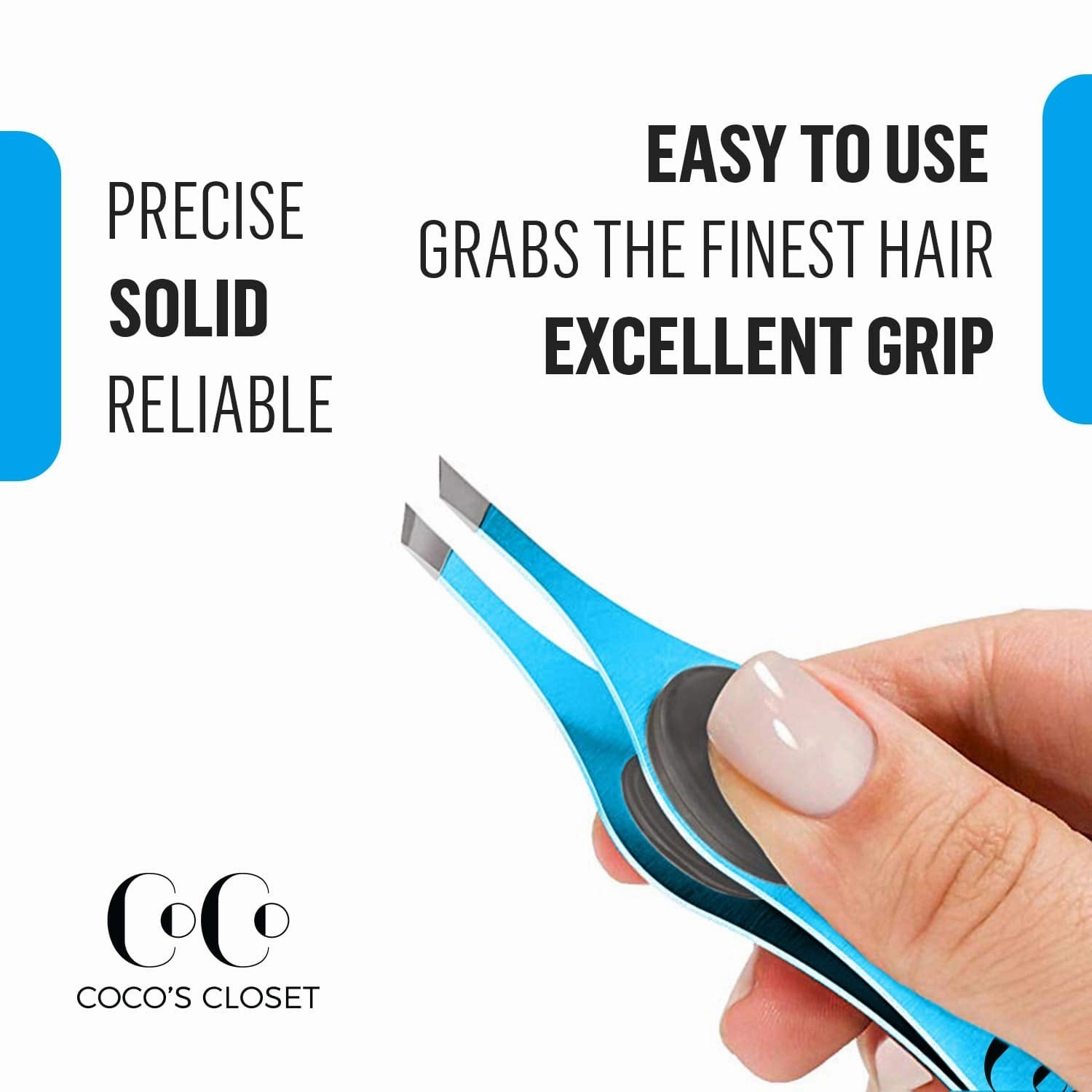 Cocos Eyebrow Tweezers for Women & Men - Tweezers Precision Engineered from Medical Grade Stainless Steel - Fine & Ingrown Hair Tweezers, Non Slip, Sharp & Slanted for A Perfect Grip, 1 Pack