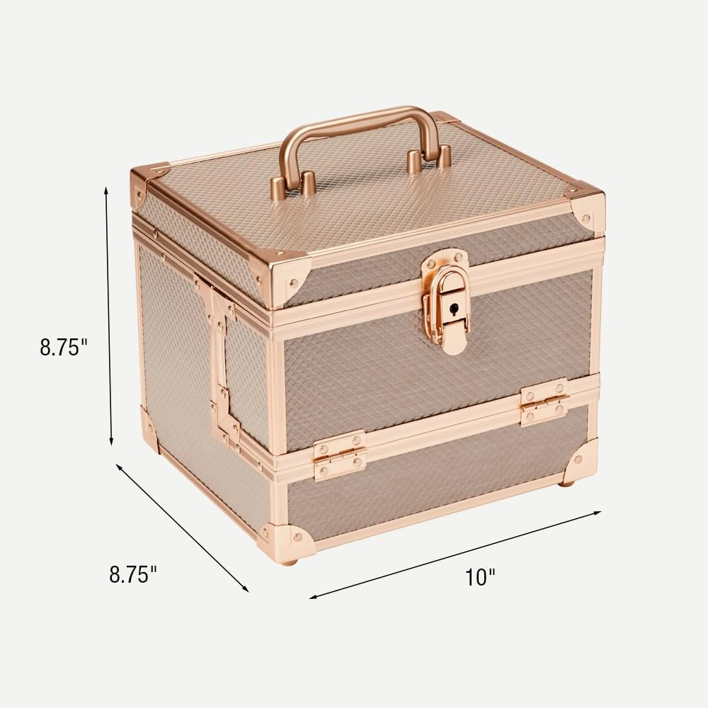 Conair 100-Piece Beauty Cosmetic Expandable Shelves Professional Makeup Train case Organizer, Bronze, 1 Count (Pack of 1)