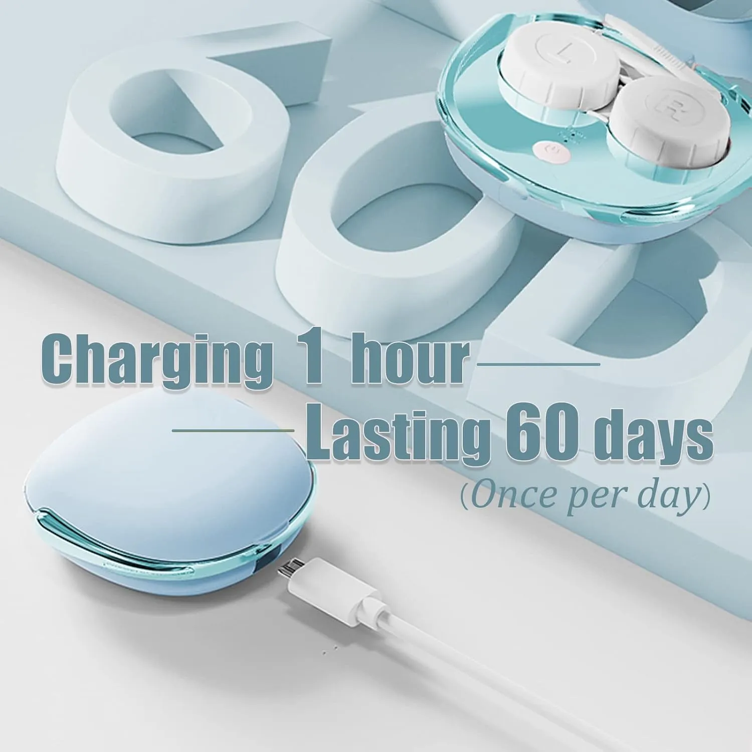 Contact Lens Cleaner, Portable Ultrasonic Contact Lens Cleaning Machine with USB Charger and Solution Soak Case Kit for Soft Lens, Colored Contact Lens, Hard Lens, RGP Lens and OK Lens (Blue)
