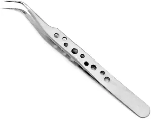 Craft Tweezers Precision Stainless Eyebrow Tweezer Eyelash Extension Grafting Makeup Tools Bulk Antistatic ESD Presicion Tweezers Repair Wholesale ZM56 Tweezers for Crafting(Bent)