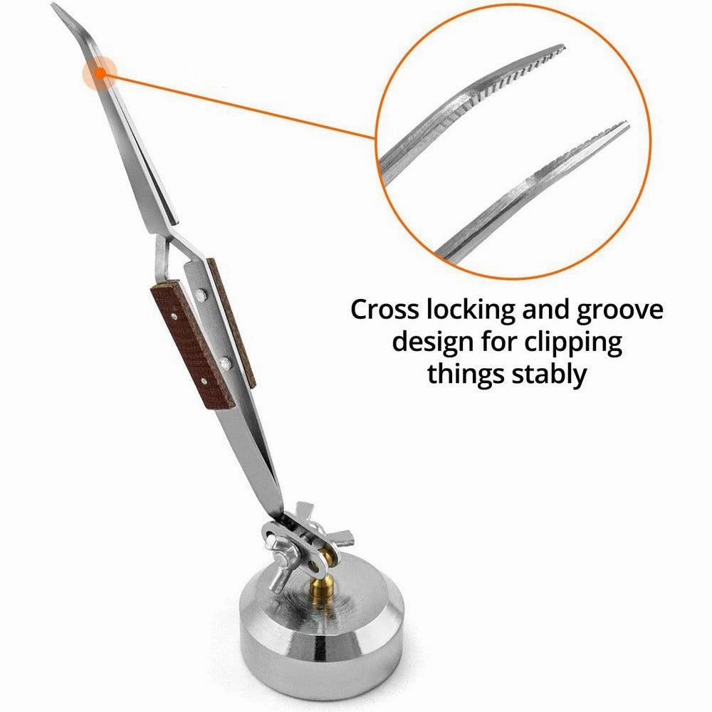 Cross Locking Jewelry Welding/Soldering Tweezers with Base 360° Rotation