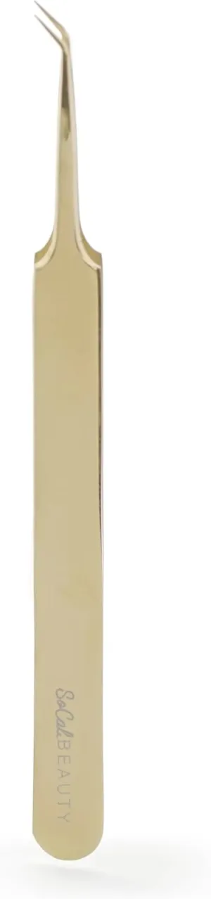Date Classic Pickup Tweezer by SoCal Beauty - Professional Lash Extension Tweezers with Light Tension Tips, Precision Gold Tweezers for Eyelash Extensions - Hand-Tested, 1mm Measurement Guide