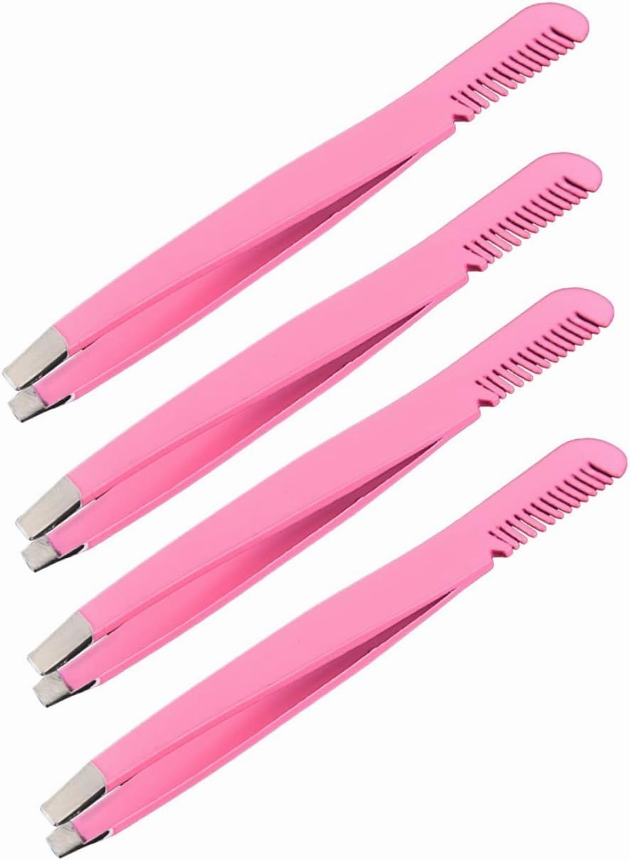 Didiseaon 8pcs Stainless Steel Eyebrow Tweezers Comb Diagonal Eyebrow Clips for Precise Shaping Eyelash Application and Hair Removal Compact Use
