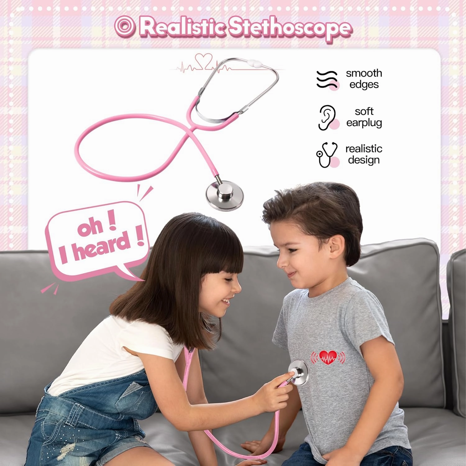 Doctor Kit for Toddlers 3 4 5 Years Old, Kids Veterinarian Playset with Dog Toy, Real Stethoscope & Medical Bag, Pretend Play Doctor Set for Girls Boys Birthday (Pink)