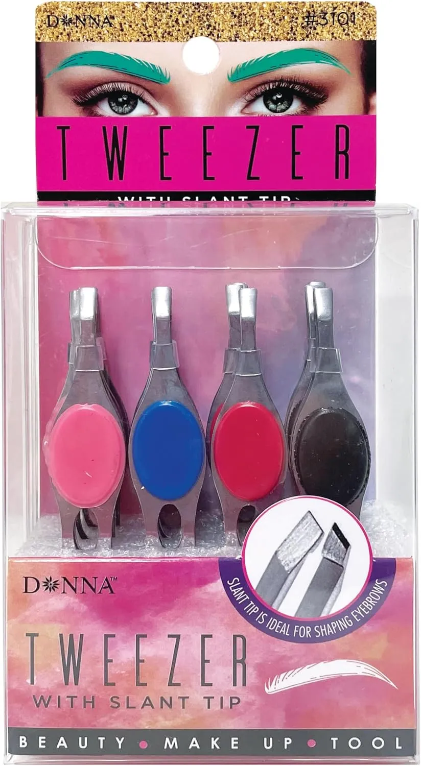 Donna Tweezer with Slant Tips Tweezers, Stainless Steel, for Eyebrow Shaping and Tweezing Facial and Body Hair 12pcs