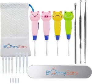 Ear Wax Removal Tool with Led Light for Kids - Toddlers, Infants, Baby and Adult by BonnyEars | Stainless Steel Earwax Remover Kit | Ear Pick Spoon Curette Tweezers Cleaning