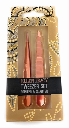 Ellen Tracy Rose Gold Pointed & Slanted Tweezer Set
