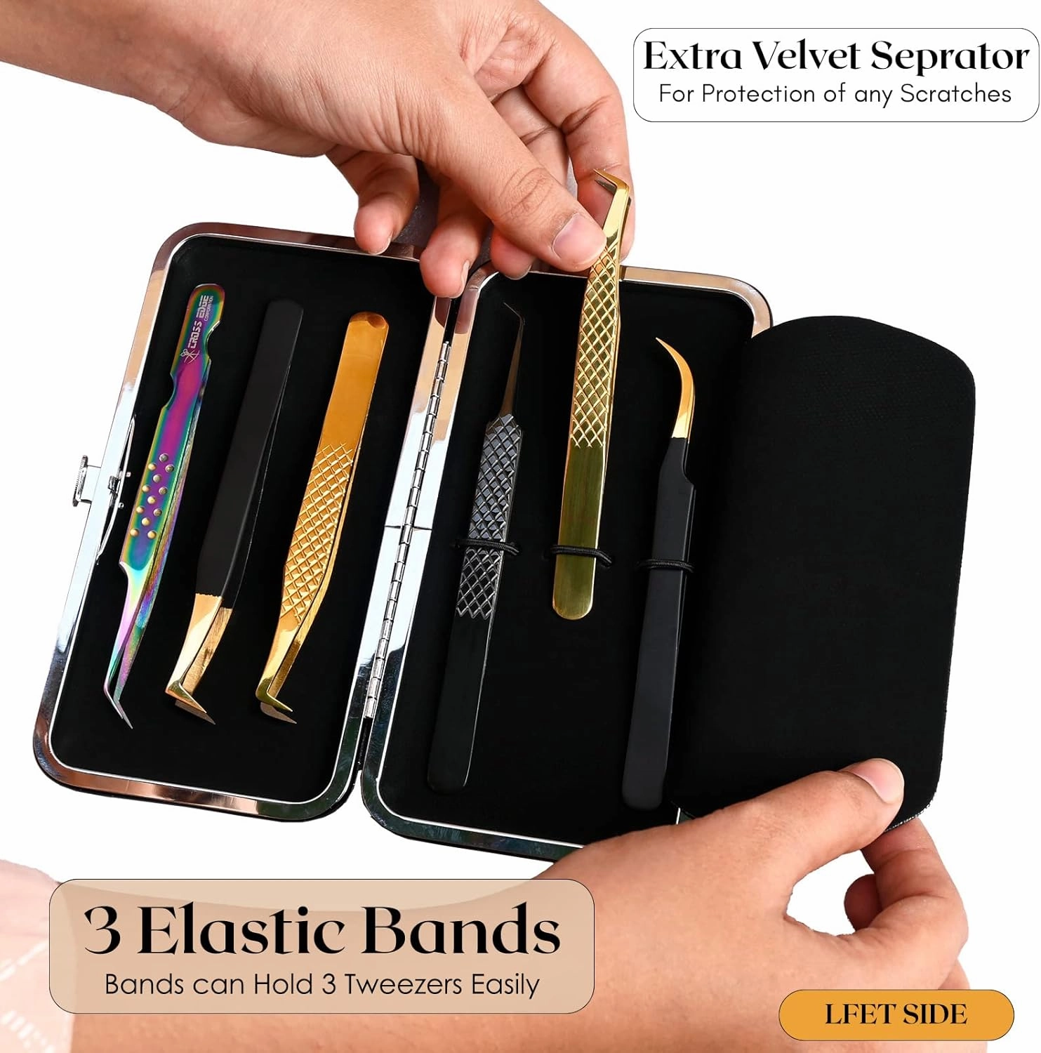 Empty Glittery Eyelash Extension Tweezers Storage Case - Multipurpose Portable Magnetic Box - Holds 6 Tweezers - Red