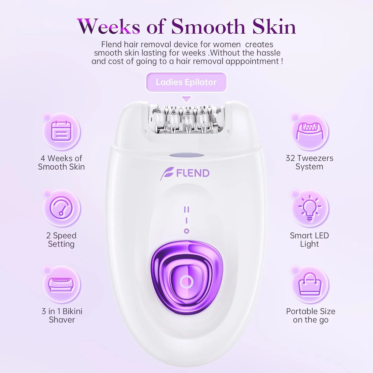 Epilators Hair Removal for Women, 2 in 1 Hair Removal Device with LED Light & USB Rechargeable, Electric Shaver & Trimmer for Legs,Underarms,Bikini and Full Body
