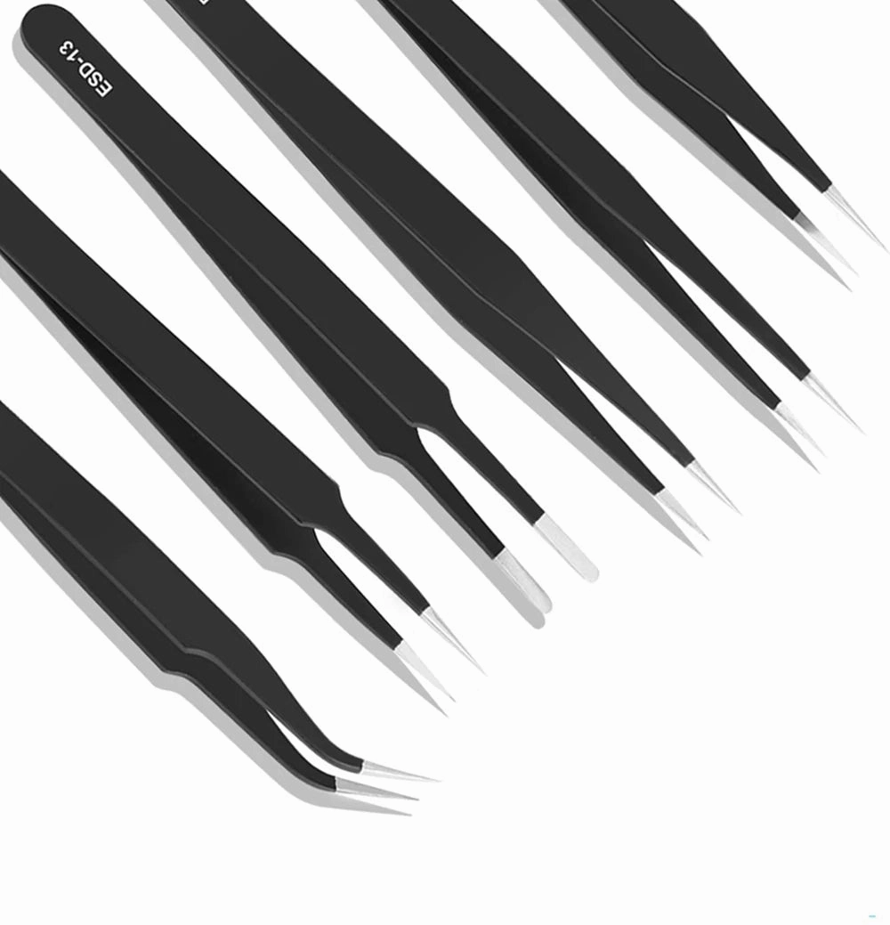 ESD Anti-Static Stainless Steel Tweezers Precision Maintenance Industrial Repair Curved Tool Home Working Model Making Hand Tool