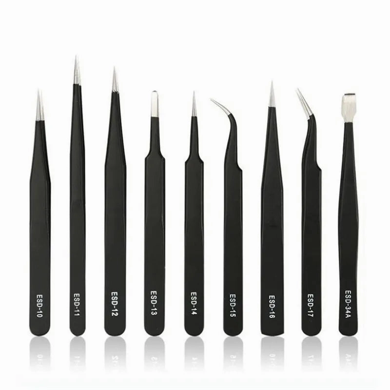 ESD Anti-Static Stainless Steel Tweezers Precision Maintenance Industrial Repair Curved Tool Home Working Model Making Hand Tool