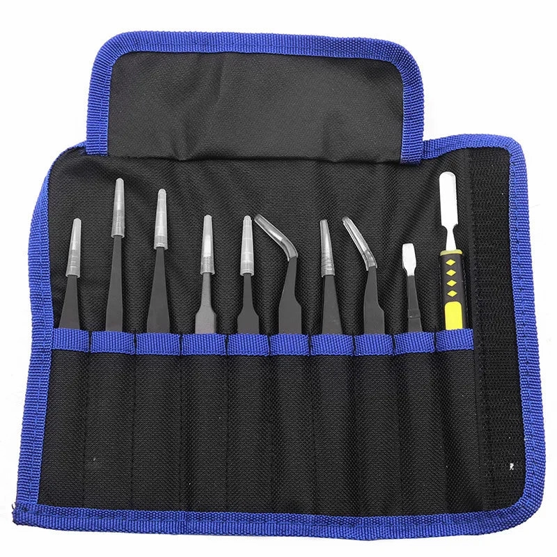 ESD Anti-Static Stainless Steel Tweezers Precision Maintenance Industrial Repair Curved Tool Home Working Model Making Hand Tool