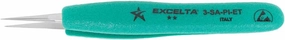Excelta Ergo-Tweeze 3-SA-PI-ET Precision Tweezers, Straight Very Fine Tip, ESD Safe TealShield Grips, Anti-Magnetic 316L Neverust Stainless Steel, 5.25" OAL for Electronics, Lab, Cleanroom, Forensics
