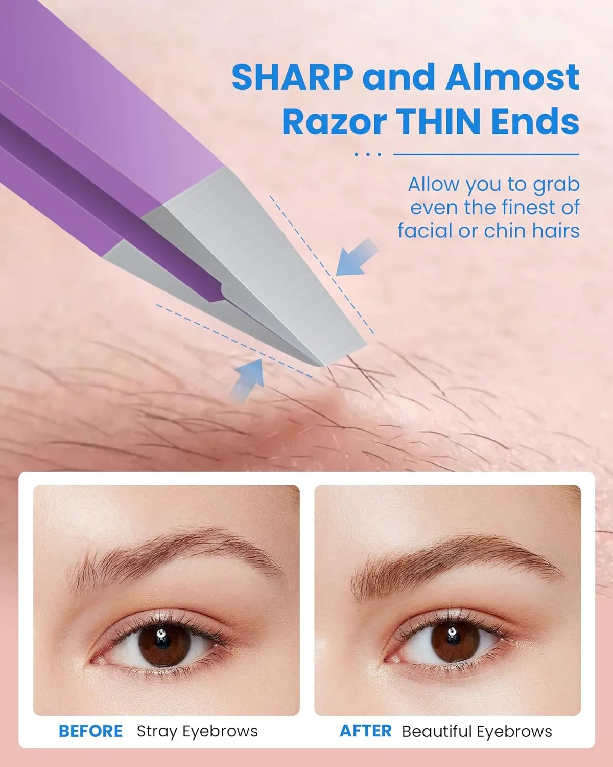 Expert Eyebrow Hair Removal Tweezer, High Precision Slant Tip Stainless Steel Tweezers for Men and Women