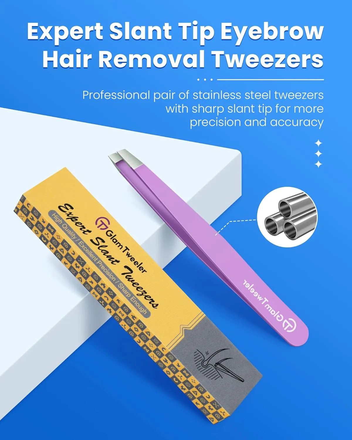 Expert Eyebrow Hair Removal Tweezer, High Precision Slant Tip Stainless Steel Tweezers for Men and Women