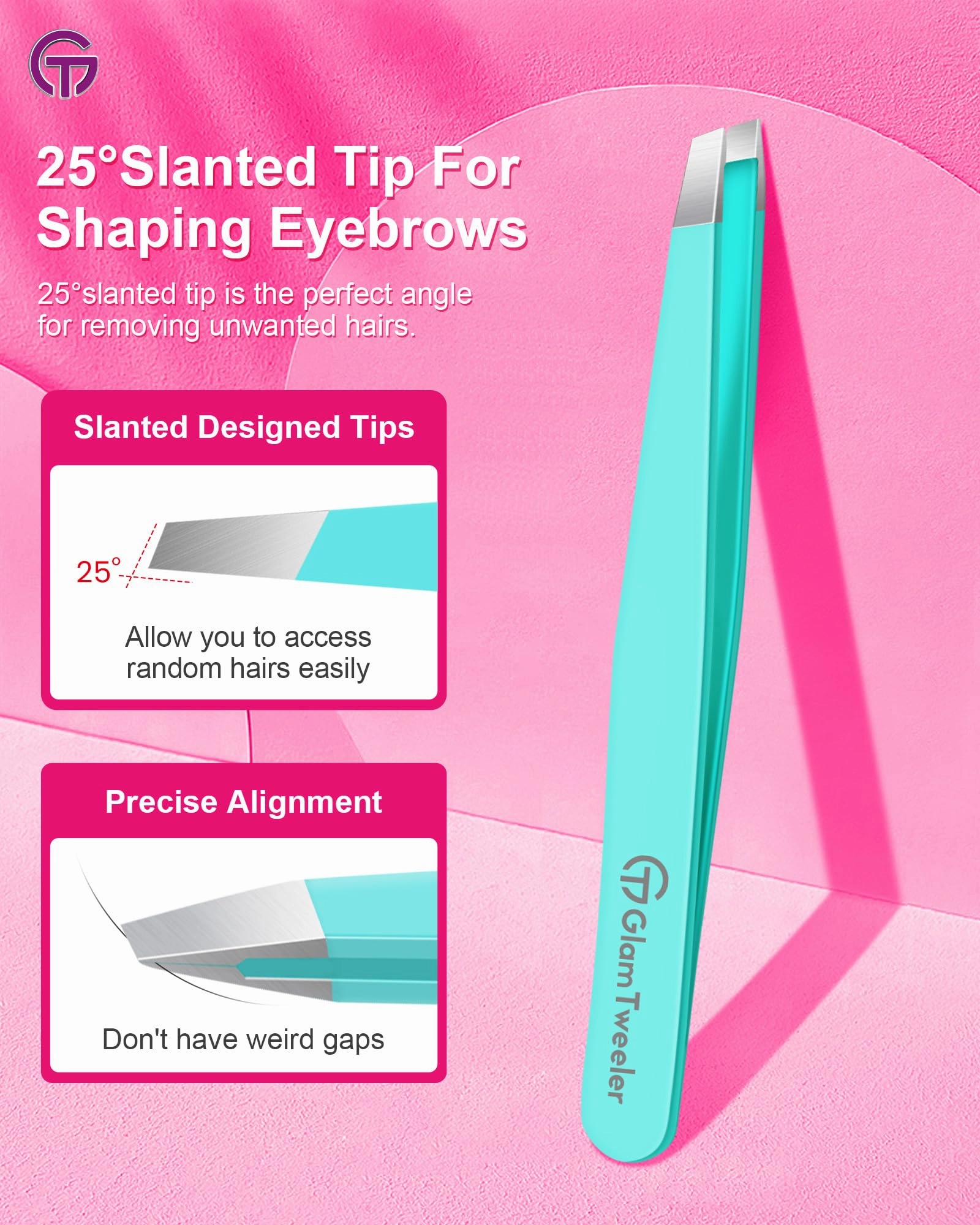 Expert Eyebrow Hair Removal Tweezer with Leather Case, GlamTweeler High Precision Slant Tip Stainless Steel Tweezers for Men and Women (Robin's Egg Blue)