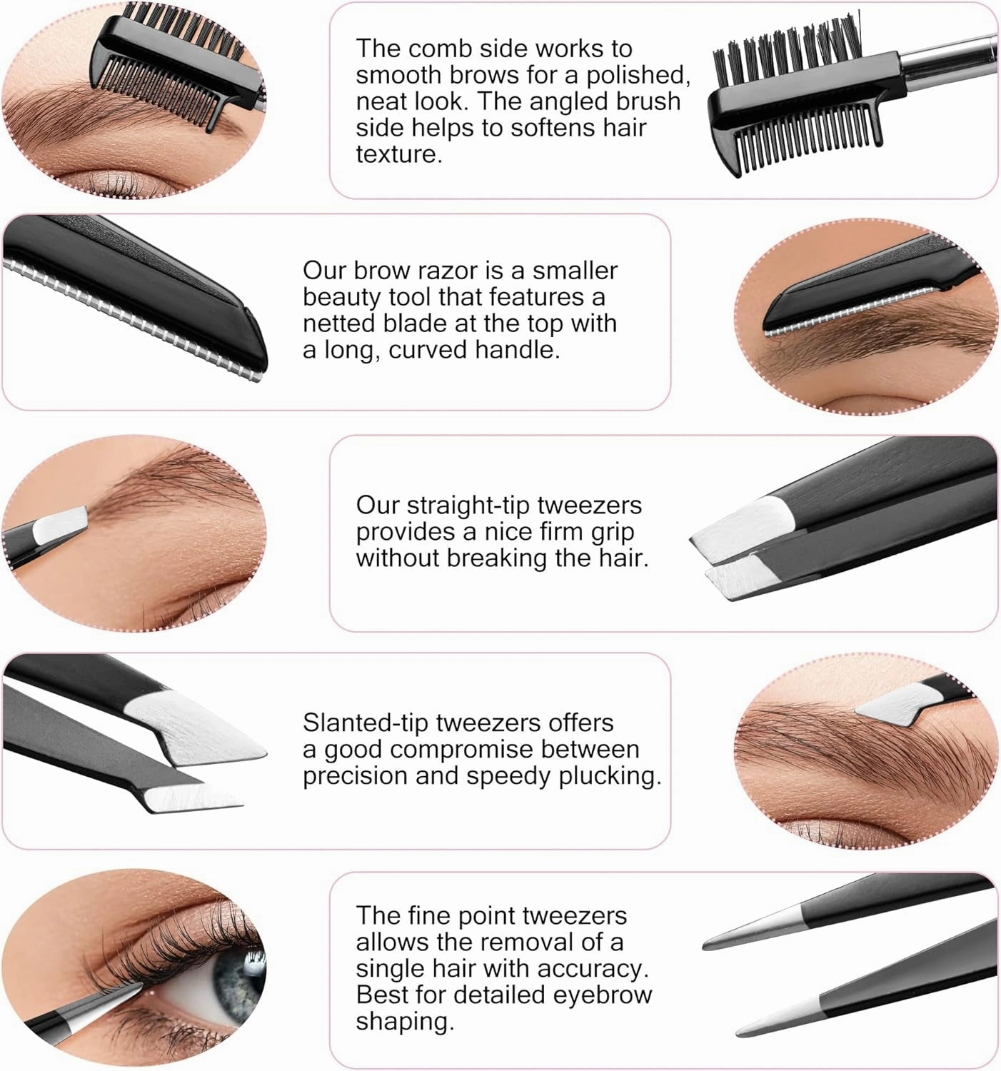Exquisite Eyebrow Kit - 8 in 1 - Eyebrow Tweezer Kit 4 Pcs - Eyebrow Shaping Kit - Multipurpose Eyebrow Grooming Kit - Eyebrow Razor, Eyebrow Brush and Comb, Pencil, Eyebrow Scissors in Padded Case