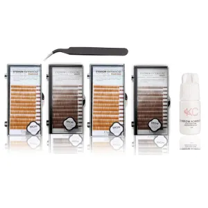 Eyebrow Extensions Kit with 4 Trays of Mink Eyebrows in 2 Brown, 2 Light Brown, Comes on Mixed Length Trays 5-8 Mm Mix, Eyebrow Extension Glue & Extension Tweezers