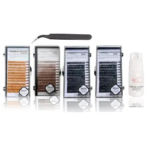 Eyebrow Extensions Kit with 4 Trays of Mink Eyebrows in Light Brown, Brown, 2 Black, Comes on Mixed Length Trays 5-8 Mm Mix, Eyebrow Extension Glue & Extension Tweezers