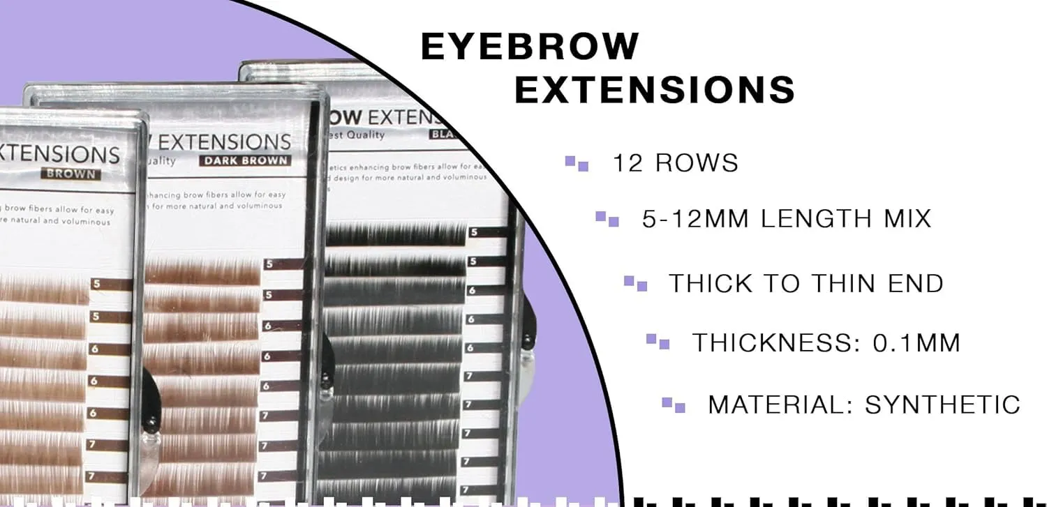 Eyebrow Extensions Kit with 4 Trays of Mink Eyebrows in Light Brown, Brown, 2 Black, Comes on Mixed Length Trays 5-8 Mm Mix, Eyebrow Extension Glue & Extension Tweezers
