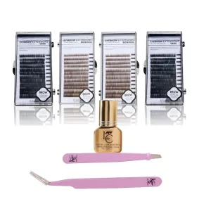 Eyebrow Extensions Premium Kit with 4 Trays of Mink Eyebrows in 2 Black, 2 Dark Brown, Comes on Mixed Length Trays 5-8 Mm Mix, Eyebrow Premium Glue & Extension Tweezers