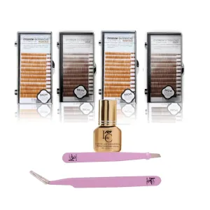 Eyebrow Extensions Premium Kit with 4 Trays of Mink Eyebrows in 2 Brown, 2 Light Brown, Comes on Mixed Length Trays 5-8 Mm Mix, Eyebrow Premium Glue & Extension Tweezers