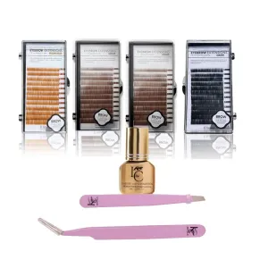 Eyebrow Extensions Premium Kit with 4 Trays of Mink Eyebrows in Light Brown, 2 Brown, Black, Comes on Mixed Length Trays 5-8 Mm Mix, Eyebrow Premium Glue & Extension Tweezers
