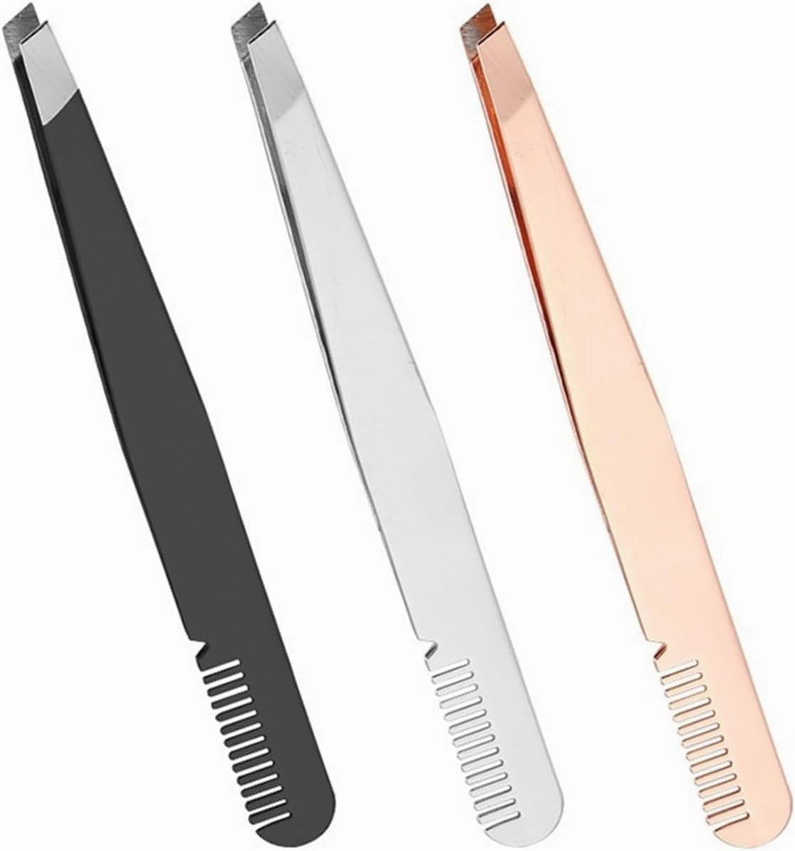 EyeBrow Clips Removal Makeup Tools Eyebrow Tweezer Colorful Hair Beauty Fine Hairs Puller Stainless Steel Slanted(Black)