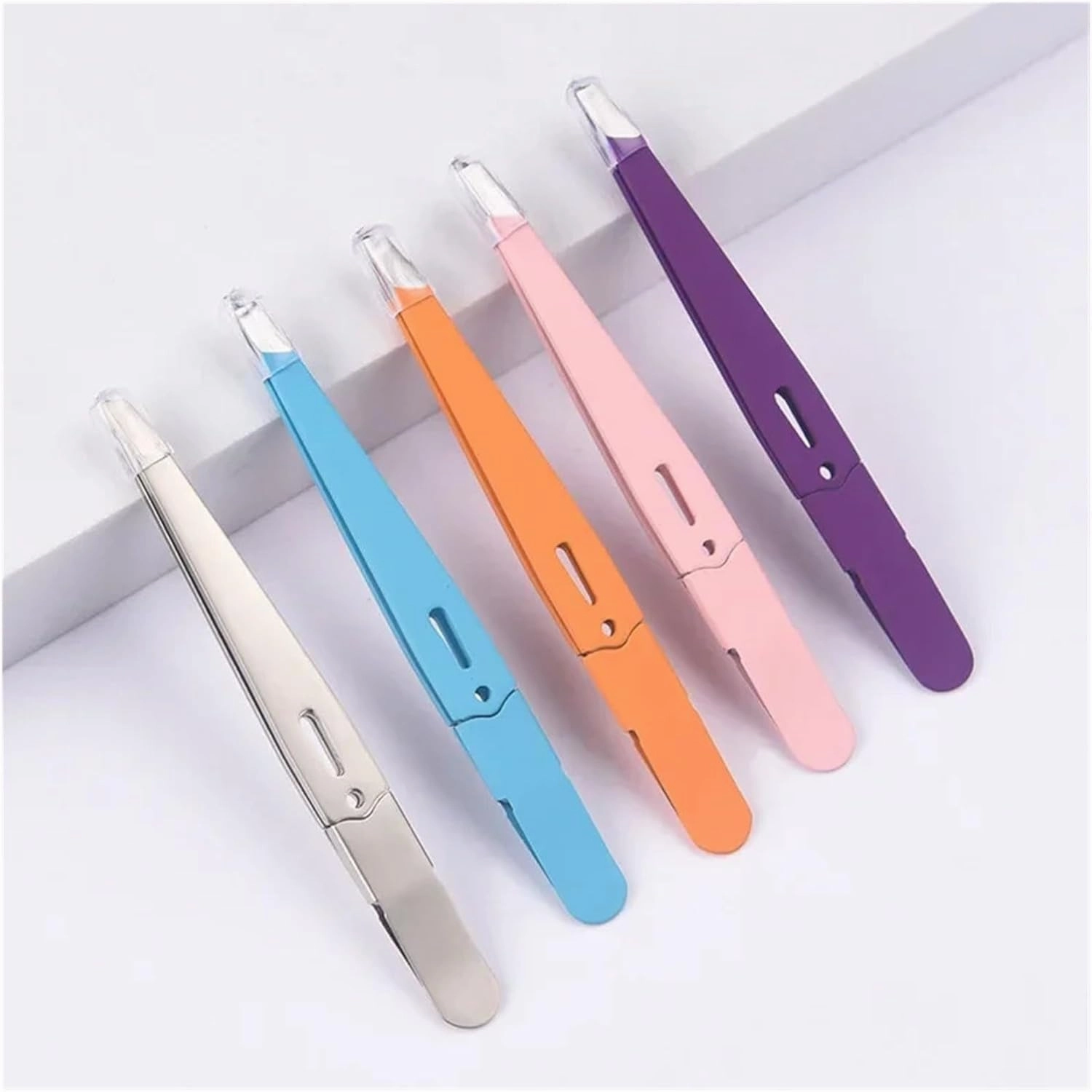 Eyebrow Tweezer Colorful Hair Beauty Fine Hairs Puller Stainless Steel Slanted Eye Brow Clips Removal Makeup Tools(Pink)