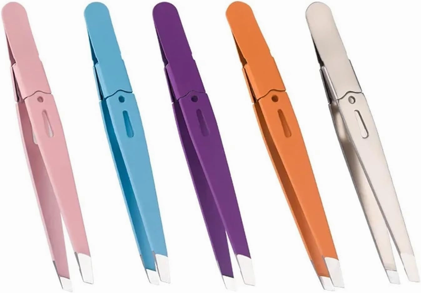 Eyebrow Tweezer Colorful Hair Beauty Fine Hairs Puller Stainless Steel Slanted Eye Brow Clips Removal Makeup Tools(Pink)
