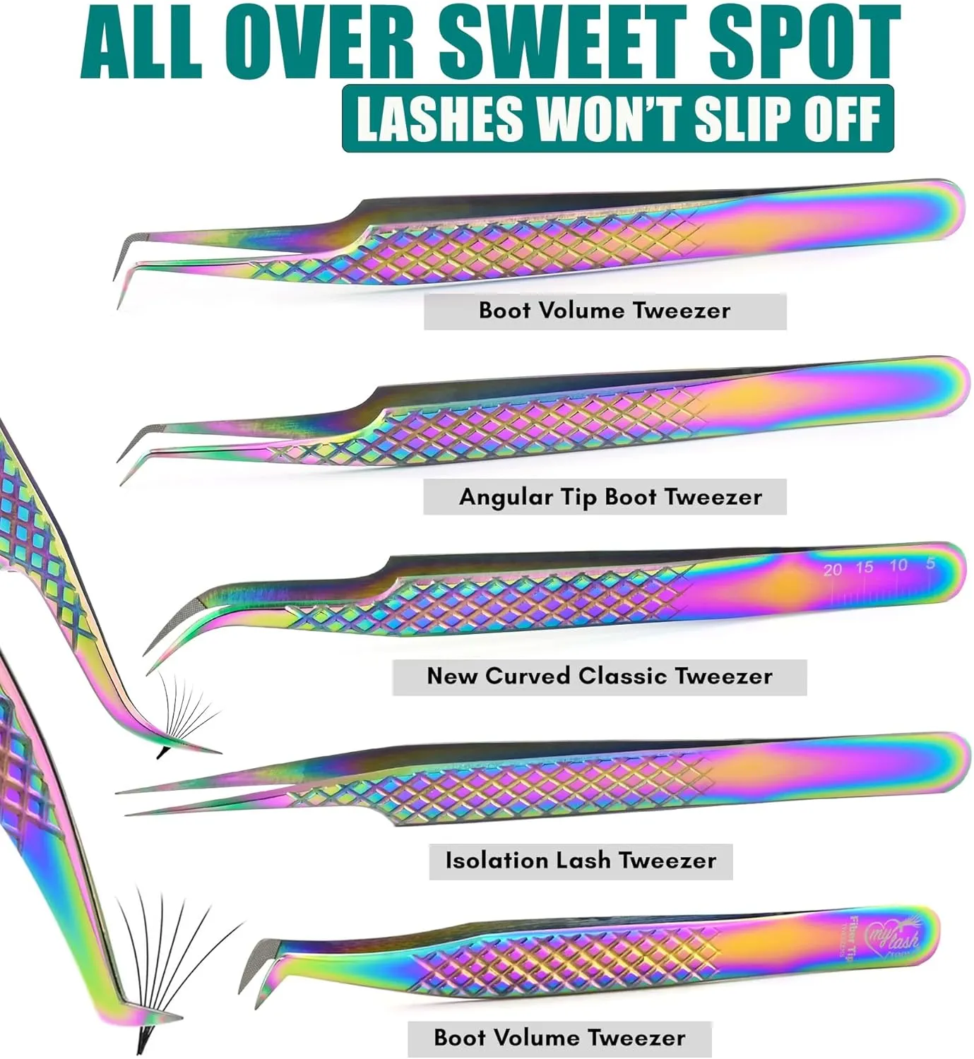 Eyelash Extension Tweezers set | Precision Multipurpose Lash Scissor | Fiber Tip Lash Tweezers for Lash Extensions Boot Volume Tweezers Sainless Steel Curved fiber grip tweezers (6pcs)
