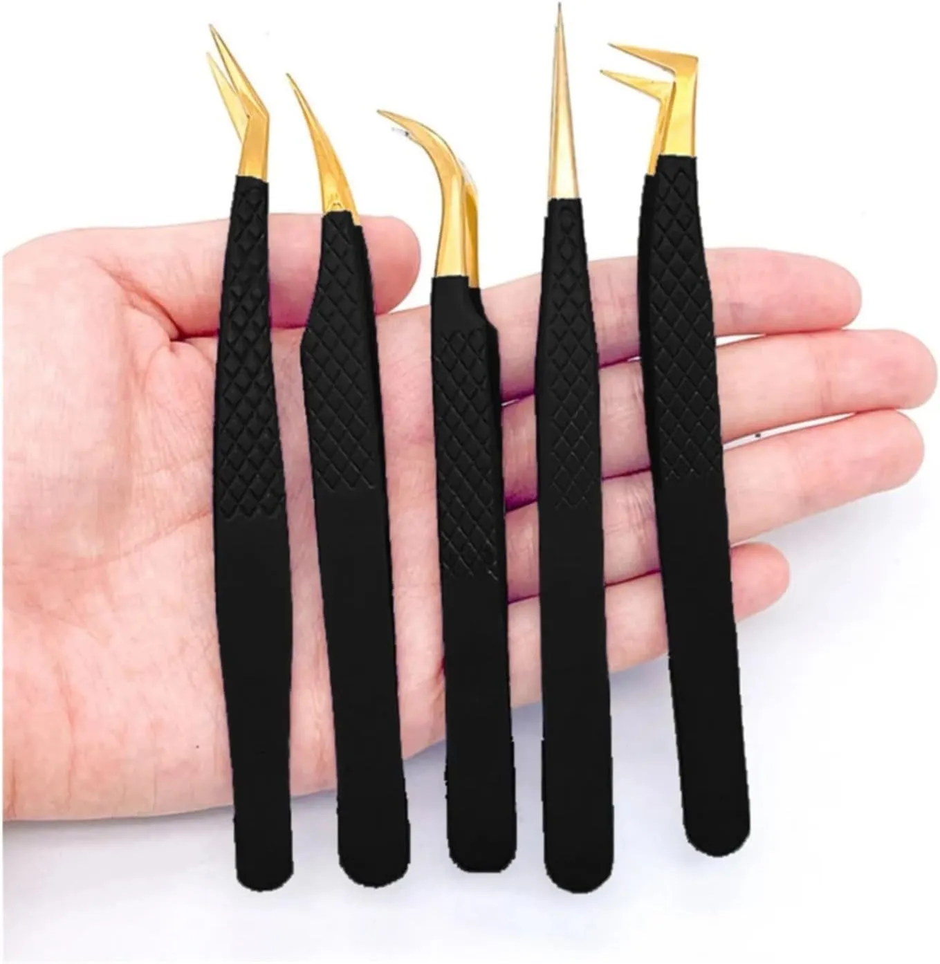 Eyelash Tweezer Black Stainless Steel Superhard Precision Anti-Static Tweezers Grafting Lashes Extension Supplies Makeup Tools(11)