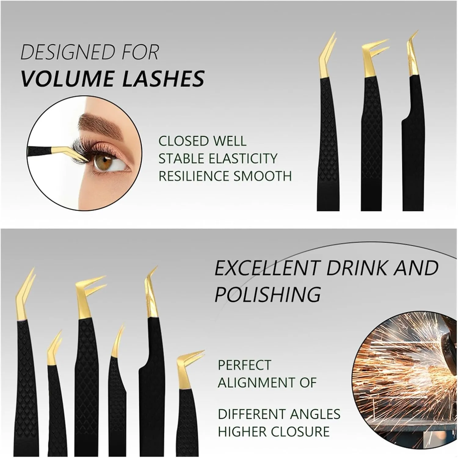 Eyelash Tweezer Black Stainless Steel Superhard Precision Anti-Static Tweezers Grafting Lashes Extension Supplies Makeup Tools(11)