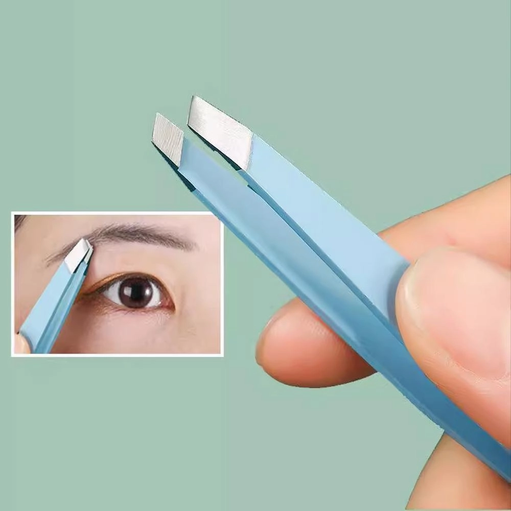 Eyelash Curler Oblique Tip Tweezers Flat Eyebrow Clip Makeup Tool Trimming