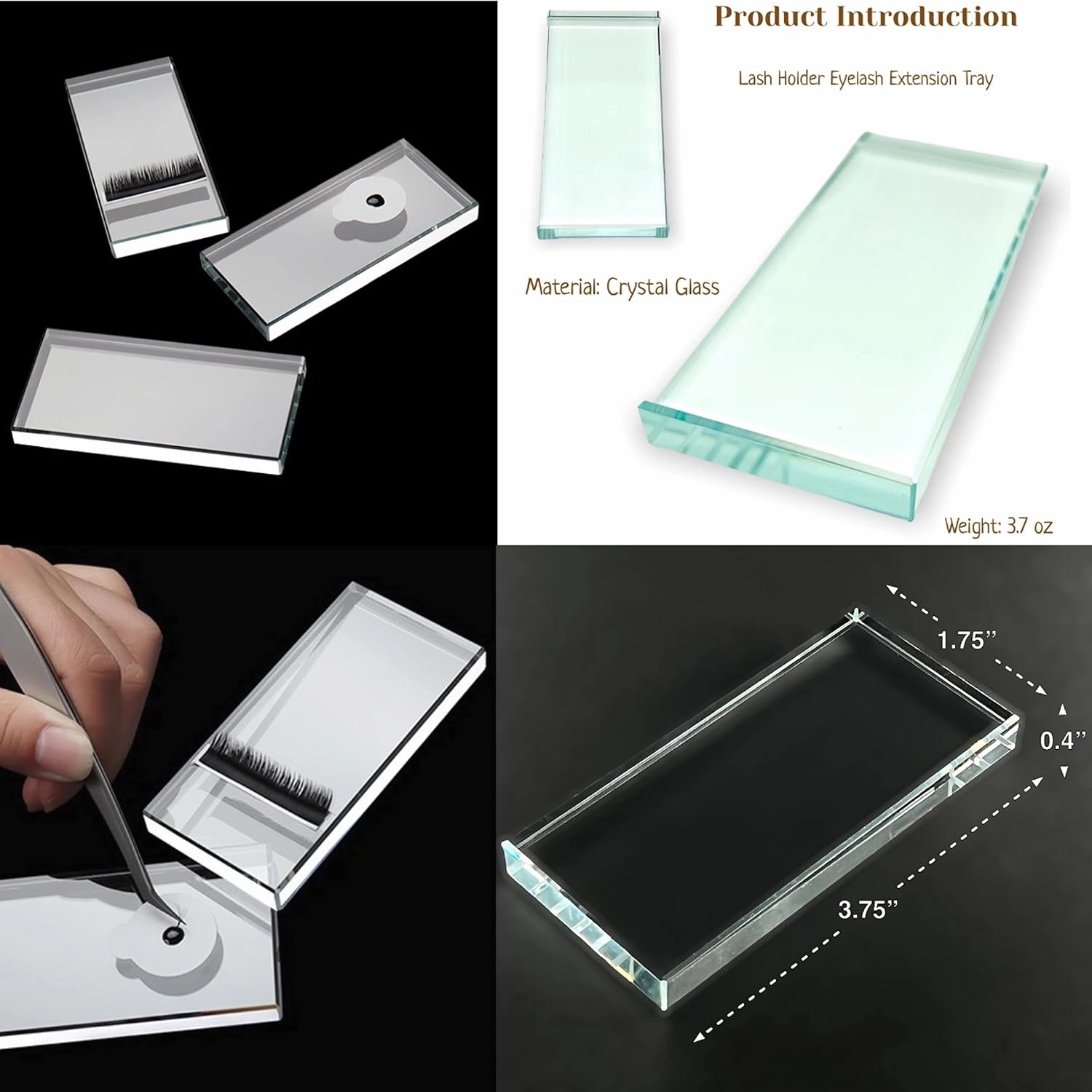 Eyelash Extension Supplies Kit, Curved Pointed Tweezer, Crystal Glass Lashes Glue Holder, Lashes Tray, Eyelash Brushes, Micro Applicators Brush, Aluminum Foil Glue Pallet Sticker, Glue Rings, Set-E