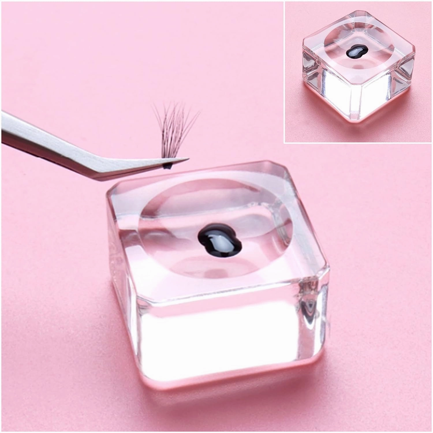 Eyelash Extension Supplies Kit, Curved Pointed Tweezer, Crystal Glass Lashes Glue Holder, Lashes Tray, Eyelash Brushes, Micro Applicators Brush, Aluminum Foil Glue Pallet Sticker, Glue Rings, Set-E