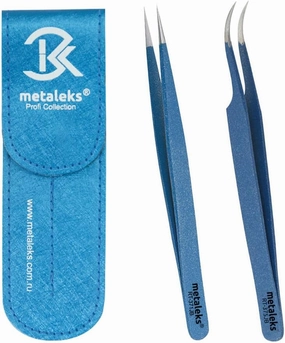 Eyelash Extension Tweezer with Straight and Curved Tip With Double Tweezer Magnetic Pouch (Metallic Blue Powder Coated)