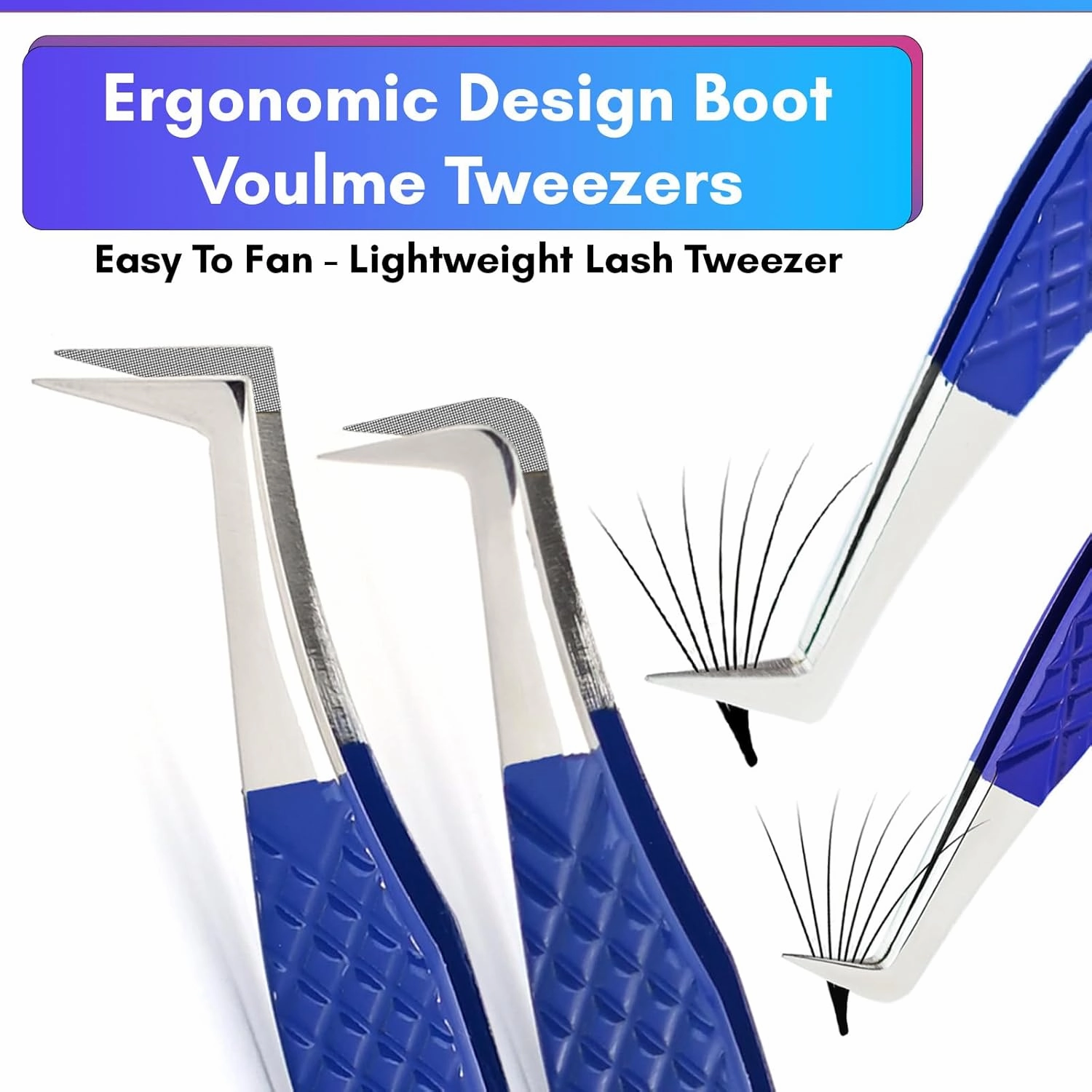 Eyelash Extension Tweezers set Fiber Tip Lash Tweezers for Lash Extensions Precision Boot Volume Eye lash Extensions Tweezers Steel Curved Isolation Tweezer fiber grip tweezers (5pcs)