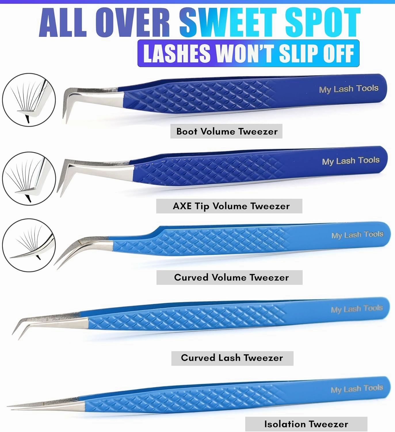 Eyelash Extension Tweezers set Fiber Tip Lash Tweezers for Lash Extensions Precision Boot Volume Eye lash Extensions Tweezers Steel Curved Isolation Tweezer fiber grip tweezers (5pcs)