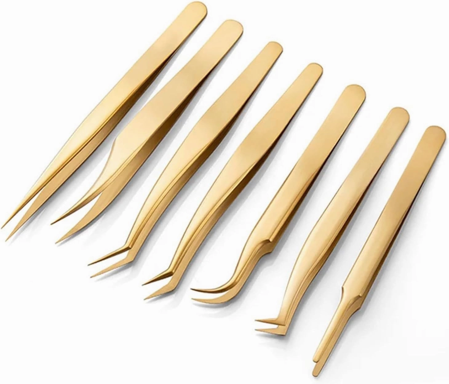 Eyelash Tweezer For False Eyelash Extension Lash Fan Eyebrows Nail Art Clip Cilia Gold Stainless Steel Tweezers Makeup Tools(Tweezers E)