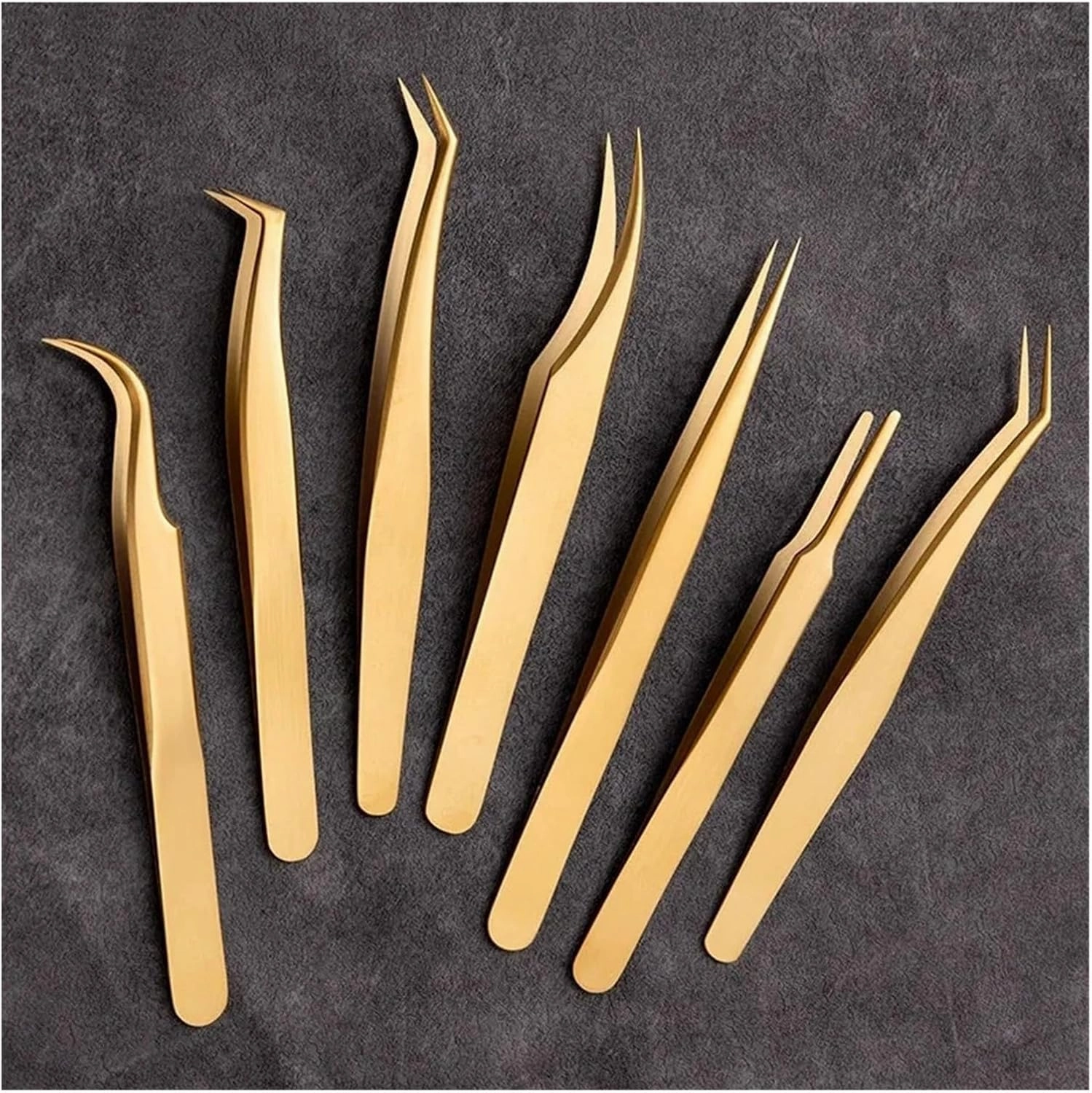 Eyelash Tweezer For False Eyelash Extension Lash Fan Eyebrows Nail Art Clip Cilia Gold Stainless Steel Tweezers Makeup Tools(Tweezers E)