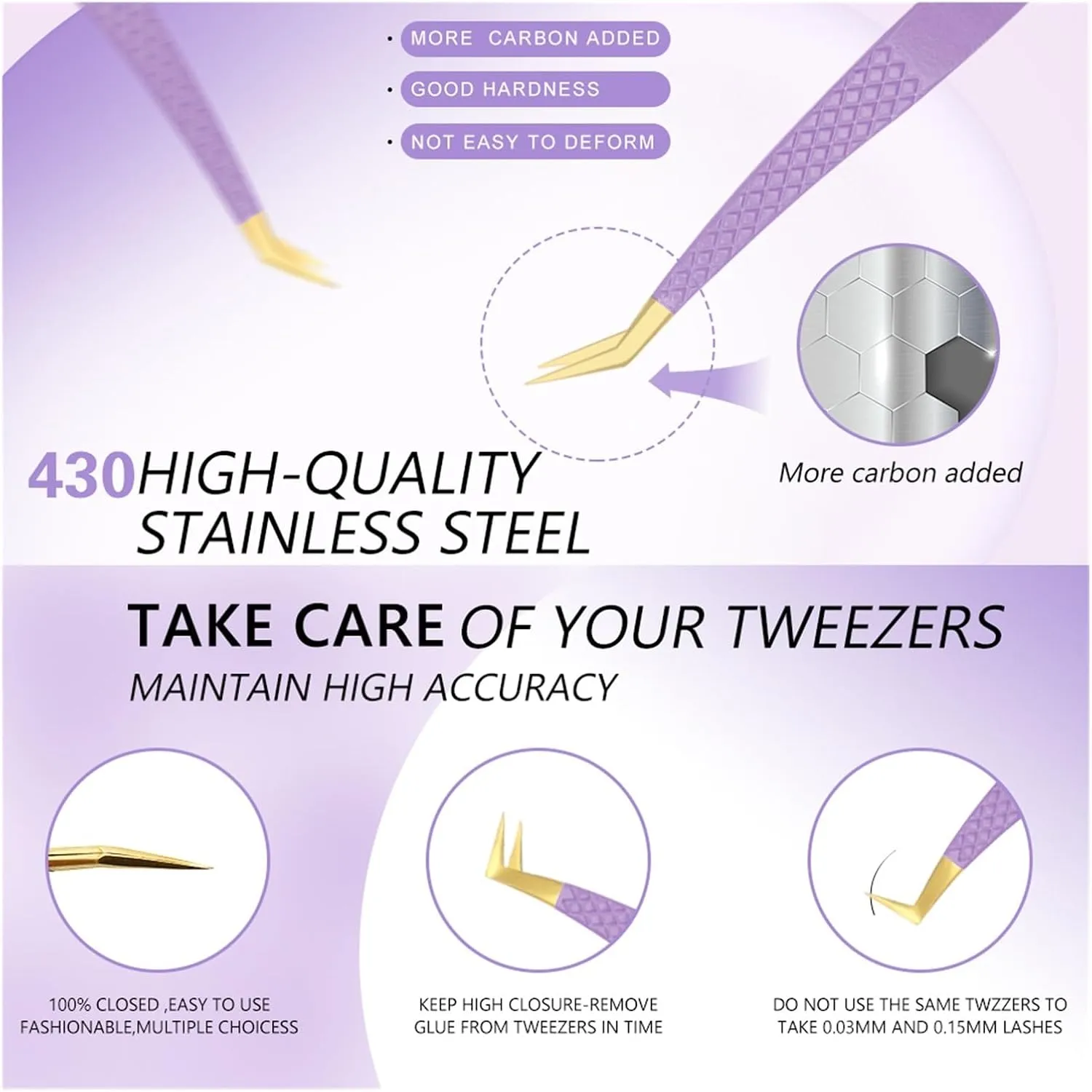 Eyelashes Tweezers Stainless Steel Superhard Tweezers High Precision Anti-static Tweezers For Eyelash Extensions Tools(03)