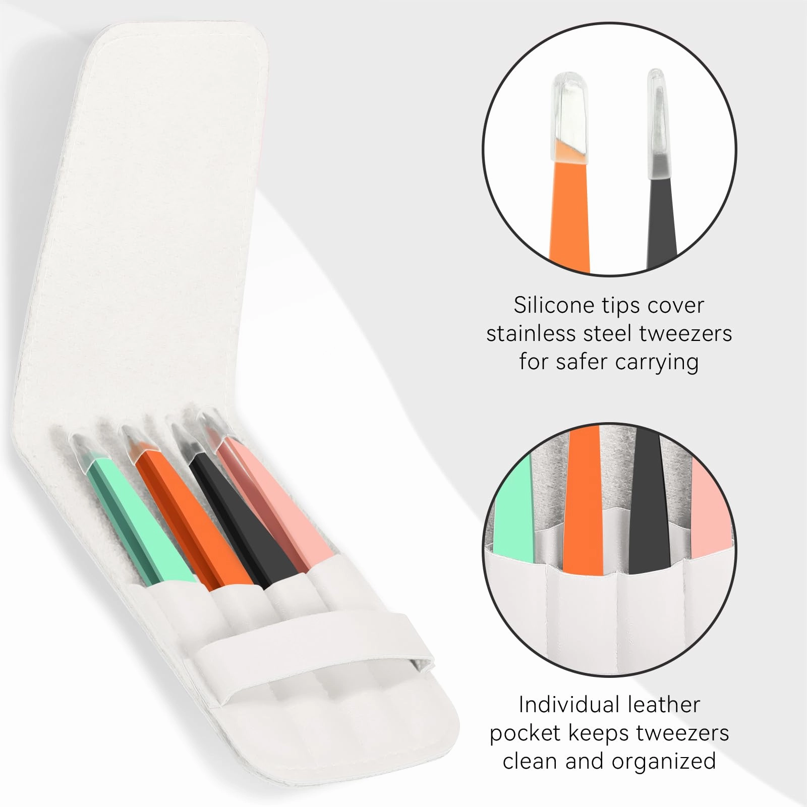 FACEMADE 4 Pack Tweezers Set - Professional Stainless Steel Tweezers for Men and Women, Precision Eyebrow Tweezers for Facial Hair, Chin, and Ingrown Hair Removal (Green, Orange, Black & Pink)