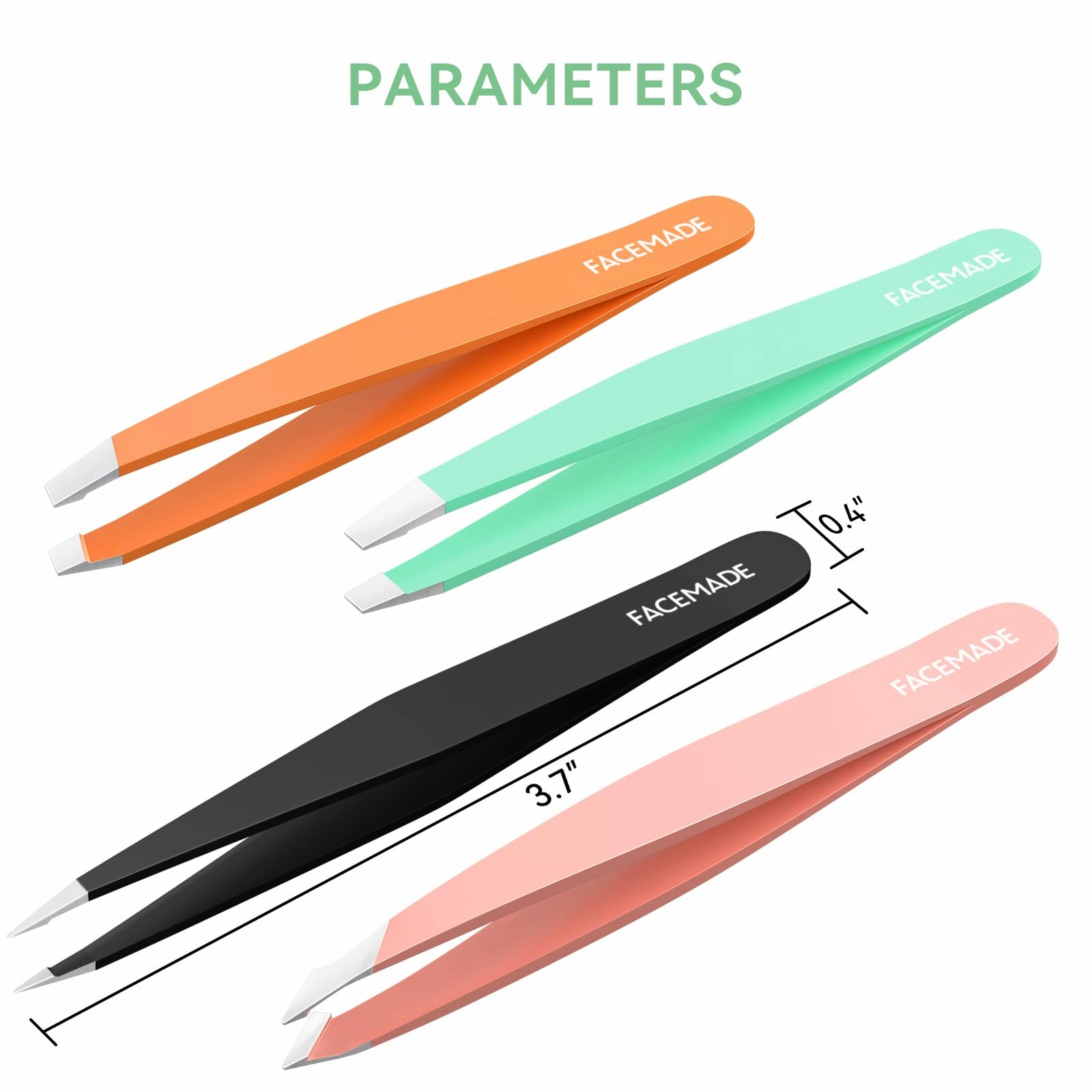FACEMADE 4 Pack Tweezers Set - Professional Stainless Steel Tweezers for Men and Women, Precision Eyebrow Tweezers for Facial Hair, Chin, and Ingrown Hair Removal (Green, Orange, Black & Pink)